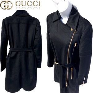 🆕 GUCCI CASHMERE & WOOL UNISEX COAT Black with gold size 42